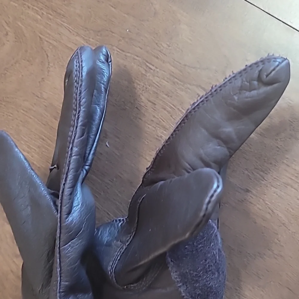 Women's Brown‎ Leather Gloves Size L/XL very good pre-owned Condition